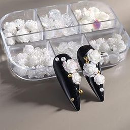 K.Y.L.Plus White 3D Acrylic Rose Nail Flower Nail Charms 3D White Aurora Camellia Nail Art Jewelry Acrylic Resin Flowers Design-22
