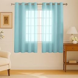 Cloth Fusion Cotton Feel Sheer Window Curtains 5 Feet Long Set of 2, Semi-Transparent Curtain for Window with Grommet Design for Home Decor (5x4 Feet, Aqua)-image-103