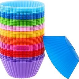 ERZA Silicone Round Baking Cups, Reusable Moould for Party Cupcake Muffin Candies Liners, Non-Stick Cup Cake Moulds, Standard Size, Random Color, Pack of 12-29