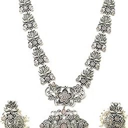German Silver Stone Studded Oxidized Jewellery Set for Women & Girls-image-44
