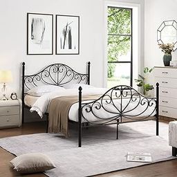 Design HUB1 Metal Bed Frame Double Bed with Butterfly Headboard and Footboard for Adults, Black-2
