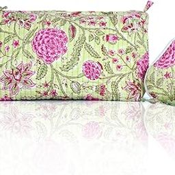 Hand Block Printed Large Capacity Makeup Pouch with Beauty Blender Pouch Perfect as Makeup Organizer, Cosmetic Travel Bag, Toiletry Vanity Bag (Green)-image-101