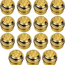 Nitya Decorative multipurpose pure Brass pital Kumkum chandan haldi Sindoor Box, Traditional Roli Chawal Puja item Container, dibbi,dabbi with OM design cap,Set of 15, Gold-picture-22