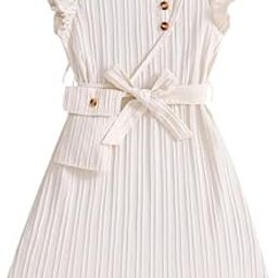 Style Connect Girls White Striped Round Neck Sleeveless Kids Dress with Waist Belt and String Purse-image-8