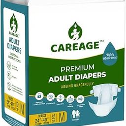 CAREAGE Premium Adult Diapers Medium, Waist Size (24"-40"), Tape Style, Unisex, High Absorbency, Leak Proof, Wetness Indicator, Pack of 1-image-54