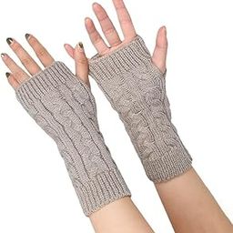 Women's Fingerless Knit Winter Warm Gloves Arm Warmers with Thumb Holes (Black, Dark Grey, Light Grey, Khaki, Navy Blue, Wine Red-7