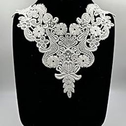 White,Vintage Delicate Dyeable Hand Crafted Embroidered Rayon Neck Lace Patch | material for Lace Jewelry,Scrap Book,Suits,Shirts,Dresses Qty 1 piece ,Used As Trims,Borders,Designer Embroidery Patch,Applique,Sewing Supplies,DIY Art & Craft .-image-2