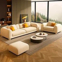 carapanalli Sofa Classic febrick Sofa Set Button Tufted, Classic Style Sofa Set Sofa for Living Room, Office,Hotel resturent and Hallway Colour (Off White, 3+1 =4 Seater one footrest)-image-11