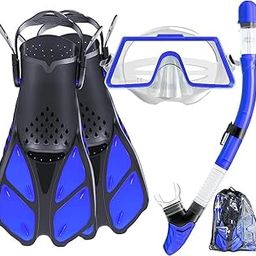 Olpad Snorkel Fins, Swimming Fins with Adjustable Buckles Open Heel, Diving Flippers for Men Women Youth Travel Size Short Fins for Snorkeling Diving Swimming (Blue)-picture-34