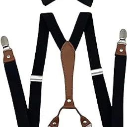 yashidun 2.5cm Leather Elastic Suspenders with 4 Clips and Matching Bow Tie Set for Men and Women-picture-28