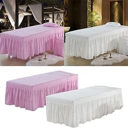 UJEAVETTE 2pcs SPA Massage Table Skirt Beauty Bed Cover Linen Valance Sheet White Pink-image-28