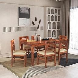 STRATA FURNITURE Solid Sheesham Wood 6 Seater Dining Table Set with Cushioned Chairs - 6 Chairs and 1 Table Dining Set for Dining Room Living Room Home Office Hotels Restaurant (Honey Finish)-image-103