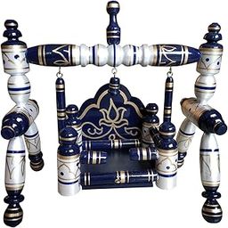 Hastakala Bazaar Laddu Gopal Jhula Wood Medium Size 0 to 6 no,Handcrafted White Teakwood Jhoola/Jhula for Krishna Janmashtami/Bal Gopal/Ladoo Gopal/Kaanha/Hindola Celebrations-image-2