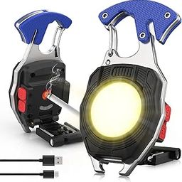 DVIJISHA Keychain LED Flashlights, Rechargeable Flashlights with Lighter, Whistles, Screwdriver, Bottle Opener, Magnet Base 800 Lumens COB Light Mode Portable Emergency Light for Outoor Hiking(Blue)-image-100
