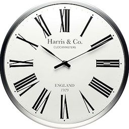HARRIS & CO. CLOCKMASTERS Luxury Analog Wall Clock Luxury Roman Design - 13 Inch (Metal Frame & Curved Glass)(Silent Sweep Noiseless Technology), Blue-image-36