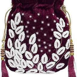 Women's Embroidered Leaf Potli Bag Purse for Party Wedding-image-16