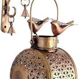 RusticDior Antique Gold Metal hundi Pattern with Bird Stand for Dhuni/Tea Light Lantern with Bracket, Bells and Nail-image-40