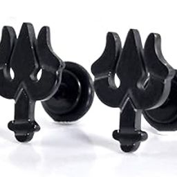 316L Stainless Steel Trishul Cut Through Ear Black Color Shiva Ear Stud Earrings for Men & Women-image-100
