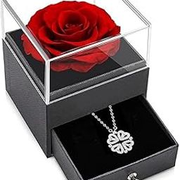 TecoKart Valentine Gift for Girlfriend, Lovers, wife, Anniversary Gift for Wife,Cute Birthday Large Rose Flower Box with Heart Lucky Clover Necklace, Cute Birthday Gift-image-23