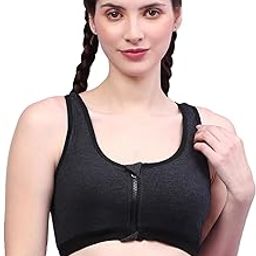 Sports Bra for Women's Cotton Zipper Front Closure Wirefree Full Coverage Broad Strap High Support Racer Back Gym/Workout/Fitness/Yoga/Running/Exercise Bra, Grey-picture-15