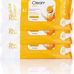 Fashion Colour Platinum Clean It Zero Hand and Face Cleaning Wipes, 25 Wipes, Wet Wipes for Face, Hydrating, Refreshing, Soothing (25N, Vitamin C) Pack of 3-25