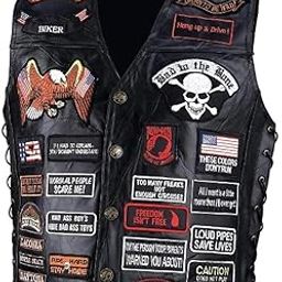 Rock Design Genuine Buffalo Leather Biker Vest with 42 Patches- 2X-image-1