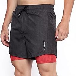 Athmonk Rapid Dry 2 in 1 Hybrid Running Shorts for Men with Hidden Phone Zipper Pocket, Printed Liner - for Sports Gym Workout Long Distance - 7 inch Inseam Anti Chafing - Tights Compression Fit-image-31
