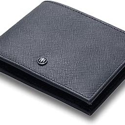 Saffiano Pattern, Men's Top Grain Leather Wallet, RFID Blocking, Bifold Wallet with Coin Pocket for Men (Blue)-image-61