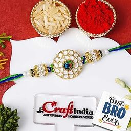 eCraftIndia Colorful Peacock Feather Pearls Designer Rakhi for Brother | Raksha Bandhan Rakhi for Bhai Bhaiya | Best Bro Ever Fridge Magnet | Roli Chawal Pack-image-94