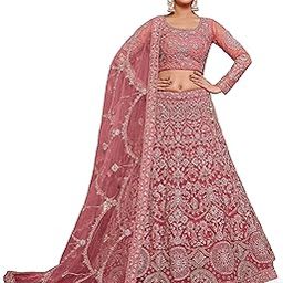 Women Net Lehenga Choli Semi-Stitched Rose Pink Free Size-image-51