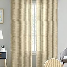 Cortina Polyster Linen Solid Sheer Curtain Set with Eyelet Rings Non Blackout Door Curtain - Set of 2 - Beige-picture-22