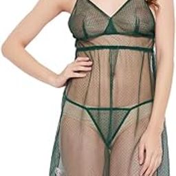 Women's Lace Chic Basic Semi-Sheer Knee Length Baby Doll with Matching G-String-image-4
