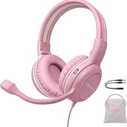 SIMOLIO Kids-Headphones with Microphone for School, 75/85/94 dB Wired Headphones with Boom Mic for iPad, PC, Laptop, Gaming, On Ear Pink Stereo Corded Headsets for Girls, Children, Teens, Students-picture-13