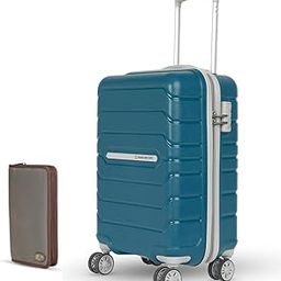 Dual Travel Pack: Rhombus Teal Cabin Luggage 55CM with 8 Spinner Wheels, Fixed Combination Lock + Unisex Wallet Travel Organizer, Passport Cover, Cards-Currency Holder with Carry Loop-image-26