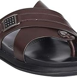 Men's Leather Cross-Strap Thong Sandals with Decorative Buckle-image-41