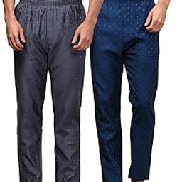 Mens Pack of 2 Cotton Blend Ethnic Wear Ethnic Motif Pyjama with Elasticated Waistband and Side Pockets-image-1