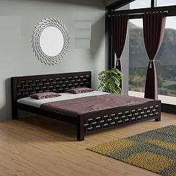 The Lovely Creation Sheesham Wood King Bed Without Storage Solid Wooden Cot Bed Elegant and Functional Bedroom Living Room Home (Walnut) (A5)-image-62