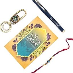 Rakhi Gift for Brother – Gift Pack of Rakhi, Pen, Keychain, Tilak Material & Greeting Card-image-27
