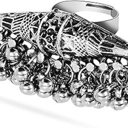 Rhodium Oxidised Mid Ring Set For Girls & Women| Boho Vintage Leaves Knuckle Rings Set-image-57