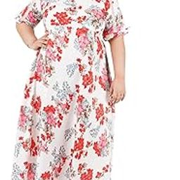 indietoga Women's Plus Sizes White Floral Printed Long Maxi Dresses (Fit and Flare 2XL to 10XL)-picture-11