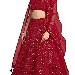 Women's Sequins Thread Embroidered Georgette Lehenga Choli With Dupatta (5124-Red-Women-Lehenga-Choli-New; Free size) (Red)-picture-17