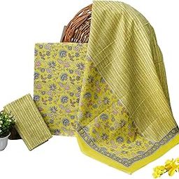 Women's & Girls Jaipuri Pure Cotton, Printed Unstitched Suit Dress Material With Dupatta (Yellow)-picture-14