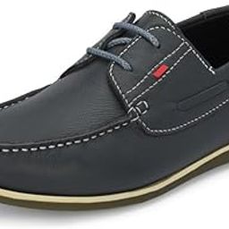 Men's Grey Leather Boat Lace-Up Shoes-image-16