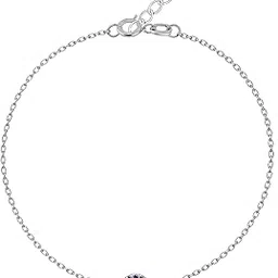 highspark 925 Silver Evil Eye Anklet | (1PC) Adjustable Contemporary Style & Diamond Like Brilliance Sparkling Zirconia | Lovely Gift - Evil Eye Dark Aqua-picture-11