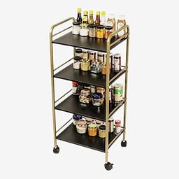 DECOWORLD || 4 Tier Premium Metal Rolling Trolley Cart Stand with Wheels|| Multifunctional Stand with Storage Rack Shelves ||Space Saving Stand for Kitchen Bathroom Home and Office (Black & Gold)-16