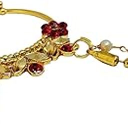 Gold Plated Traditional Ethnic Bridal Nose Ring/Nath Clip On without piercing with Multilayer Golden Pearl Beads Chain Encased with Pearl Stone for Women/Girls-image-37