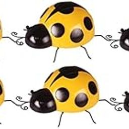 VELURA 6Pcs Mini Metal Ladybug Fence Hanger Wall Hanging Garden Decor 10cm Yellow|6 Pieces Ladybug Figurines| Statues & Lawn Ornaments| Yard, Garden & Outdoor Living-image-1