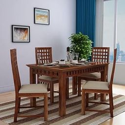 EBANSAL Sheesham Wood 4 Seater Dining Table Set with 4 Cushioned Chair for Home - Honey Finish-image-8