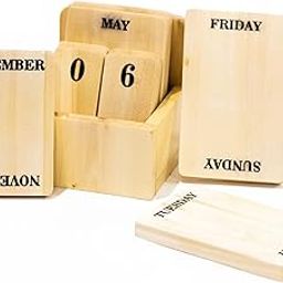 IVEI Wooden Perpetual Desk Calendar - Wooden Perpetual Calendar Set for Desk Decor, Study Room- Endless Calendar for Office, School, Home - Sustainable Calendar (Black (Print))-0