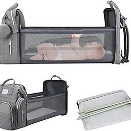 Handcuffs Diaper Bag with Changing Station | Mummy Bag With Bassinet | Backpacks | Foldable Bag | Travel Backpack | Diaper Bags | Shoulder Bag | Bed Changing Bagpack (Grey)-picture-2